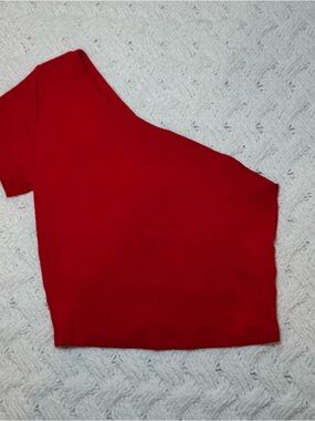 Garage Red Asymmetrical One-Shoulder Crop Top